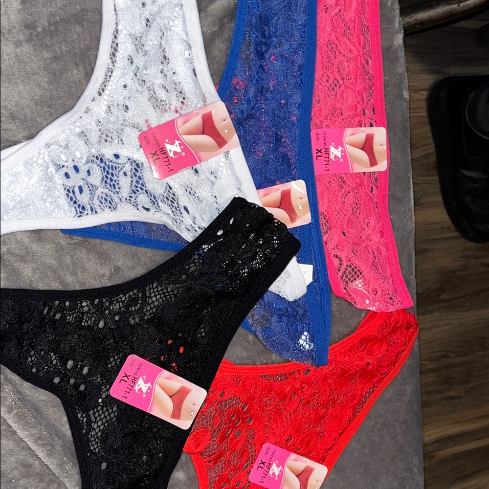 Lace Thong Panties Set - Black, White, Blue, Pink, Red
